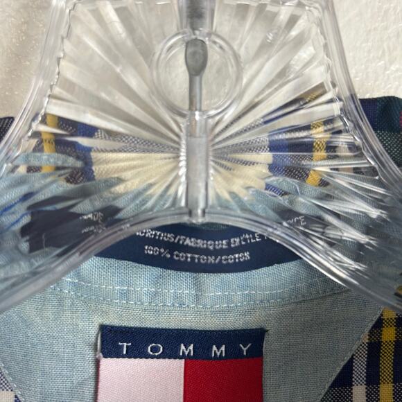 Tommy Hilfiger Mens Button Up Shirt Crest Logo Red Plaid Vintage Size Medium Y2K - Picture 6 of 7
